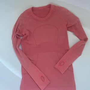 lululemon swift tech long sleeve running/training coral shirts.